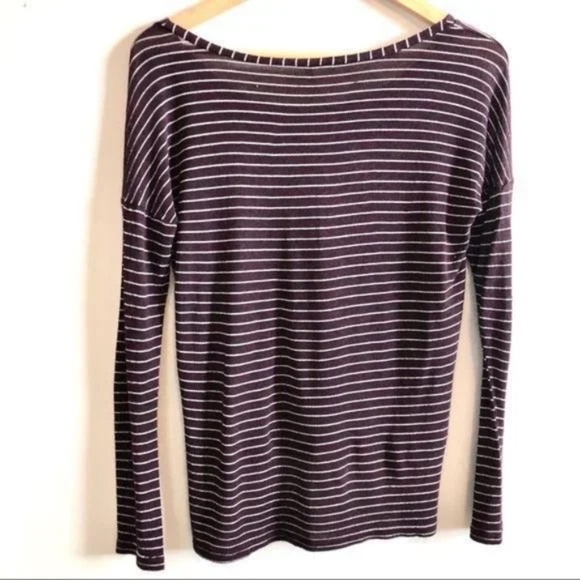 New Splendid Boat Neck Long Sleeves Blue Striped Blouse - Picture 4 of 7